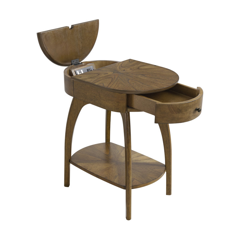Atreu Mid-Century Modern Chairside End Table With Charging Station, Nutmeg Brown