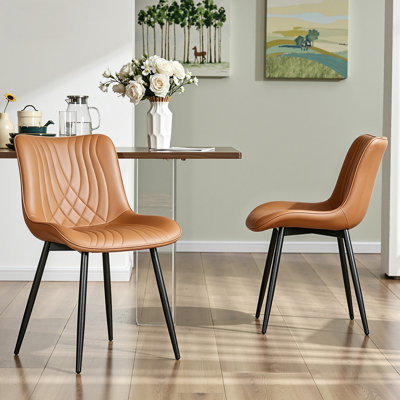 Dining Chair Set Of 2, Modern PU Leather Dining Room Chairs, Upholstered Kitchen Chairs With Metal Legs, Mid Century Accent Side Chairs For Dining Room, Kitchen, Living Room, Bedroom