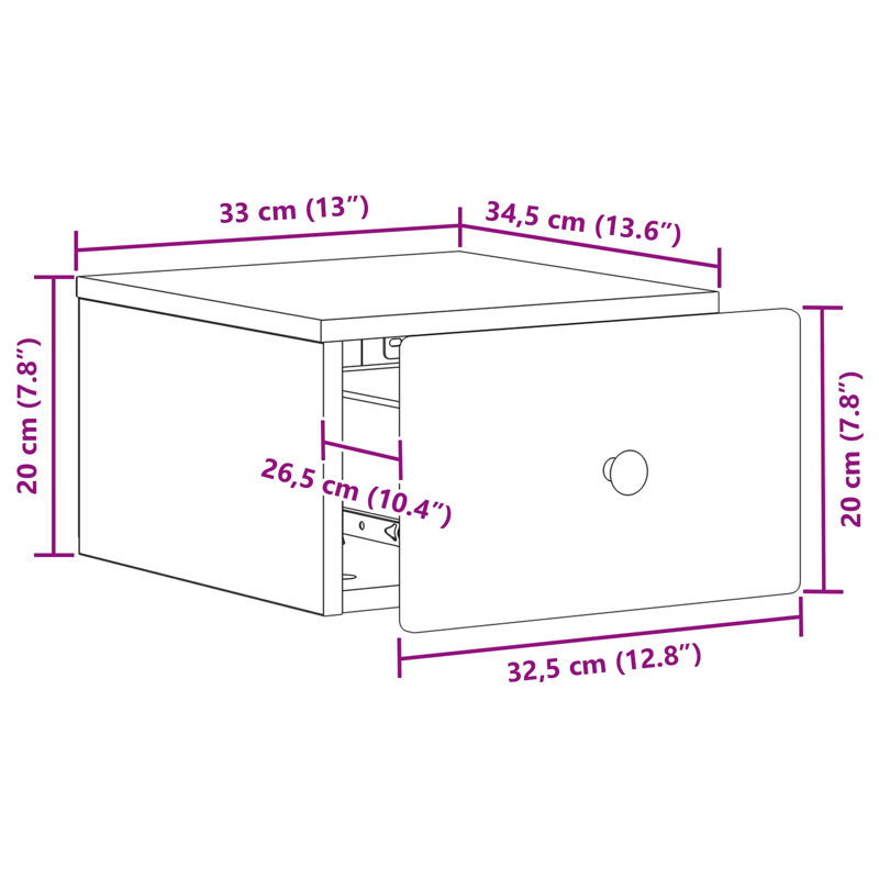 34.5cm W Engineered Wood Bedside Table