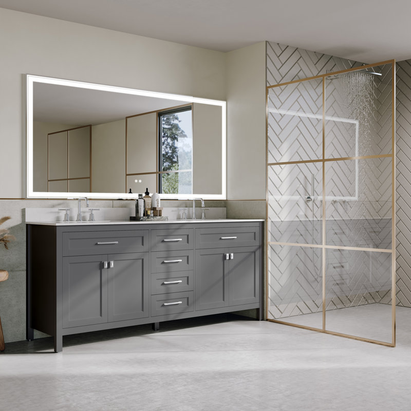 Gray 72'' Double Freestanding Bathroom Vanity with Marble Top