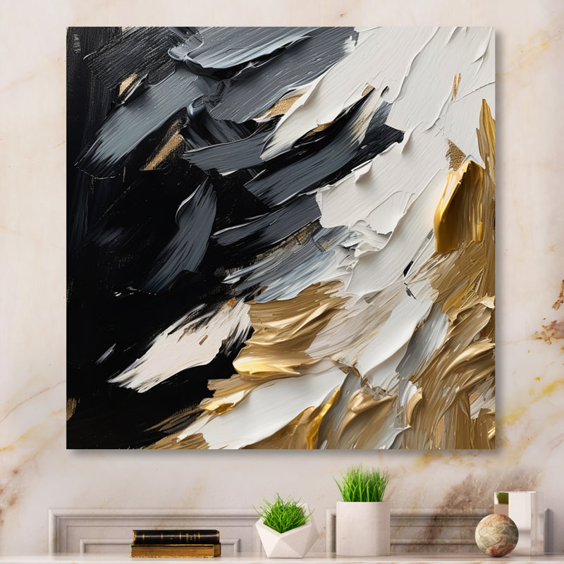 Golden Wave Reflections V - Art mural abstrait grand, H 16 po x l 16 po x P 1 po, Toile tendue
