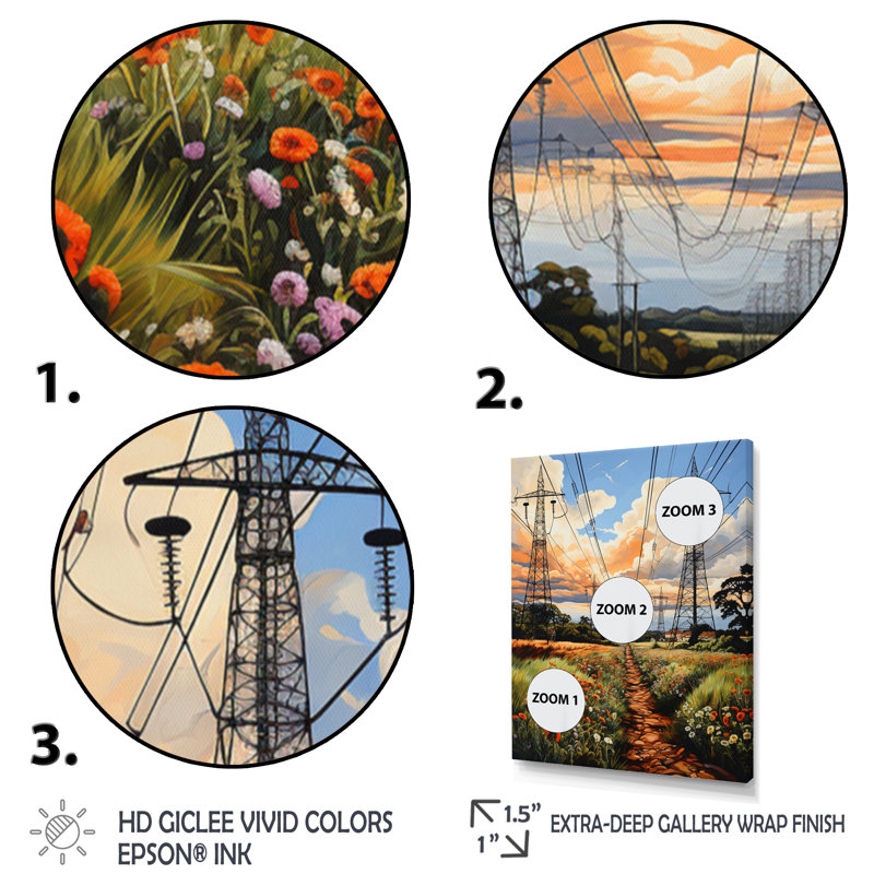 «Obyan Power Lines Electric Reverie VI», reproduction sur toile, Cadre photo noir, H 20 po x l 12 po x P 1 po