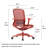 40.94″ Modern Minimal Red Ergonomic Chair, Mesh Lumbar Support Swivel Office Chair