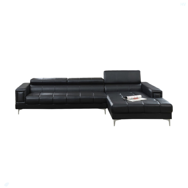 Bonded Leather Sectional Sofa With Adjustable Headrest
