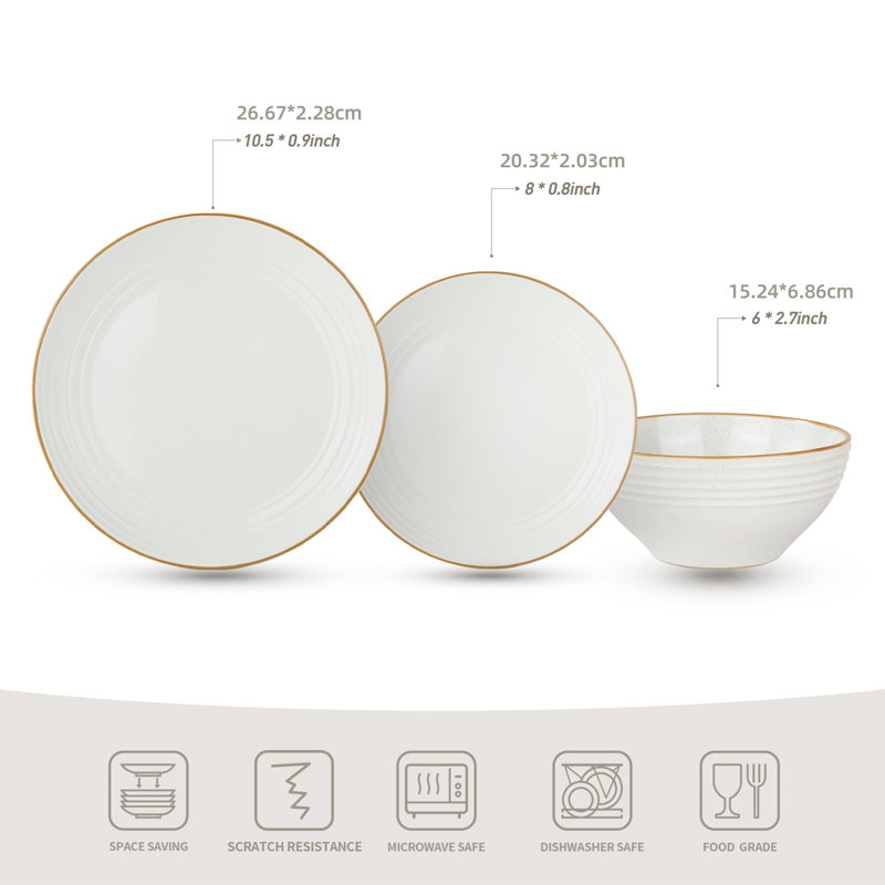 Stoneware Dinnerware Set 12 Piece - Service for 4, White