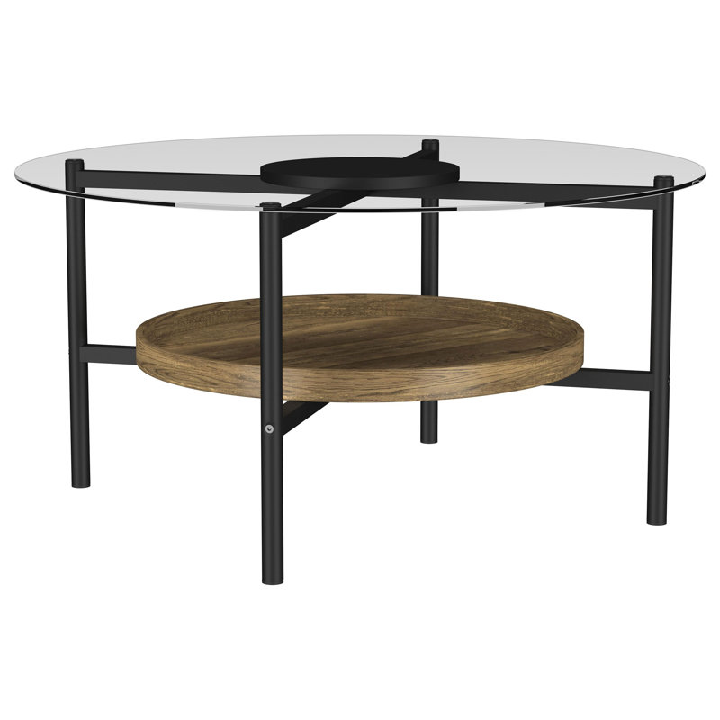 Finition raffinée Yared - Table basse à plateau rond en verre noir et brun Berte