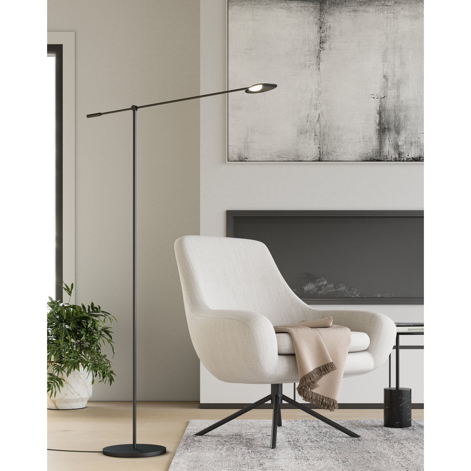 Rotaire 54.38'' Dimmable LED Swing Arm Floor Lamp