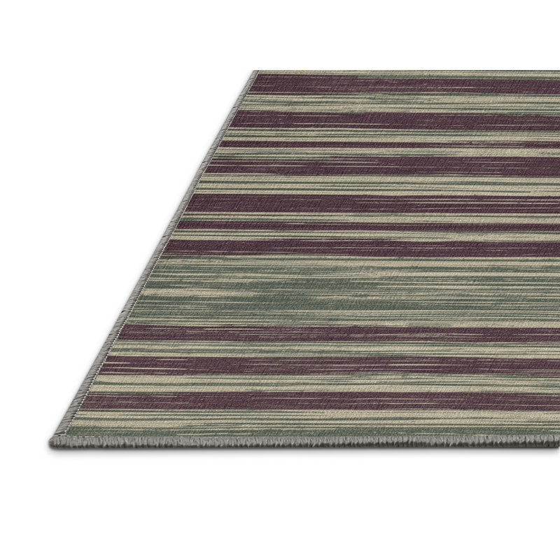 Tapis brun à rayures horizontales lavable à la machine, Rectangulaire 2 pi x 3 pi