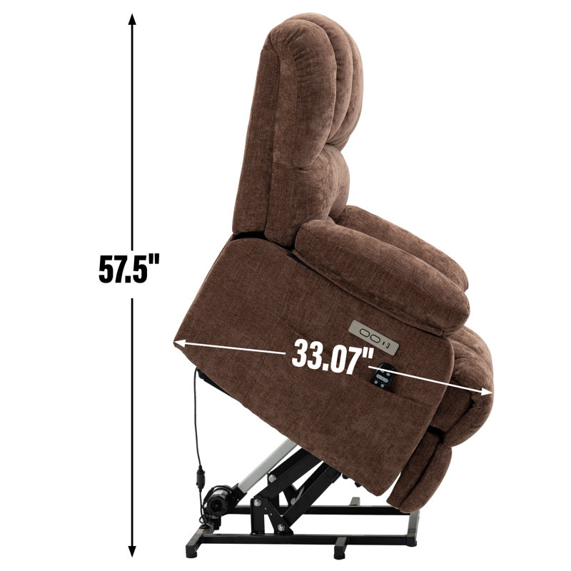 Fauteuil inclinable Zaiden Chenille Power Lift avec massage et chaleur lombaire, Brun