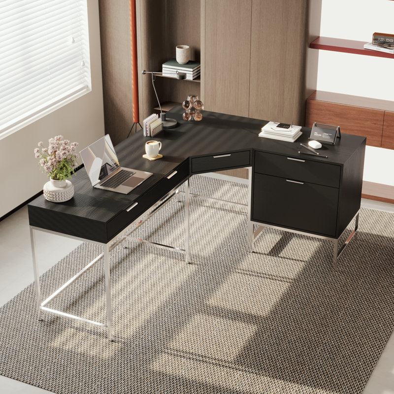 70.9"W L-Shaped Office Desk With 4 Drawers