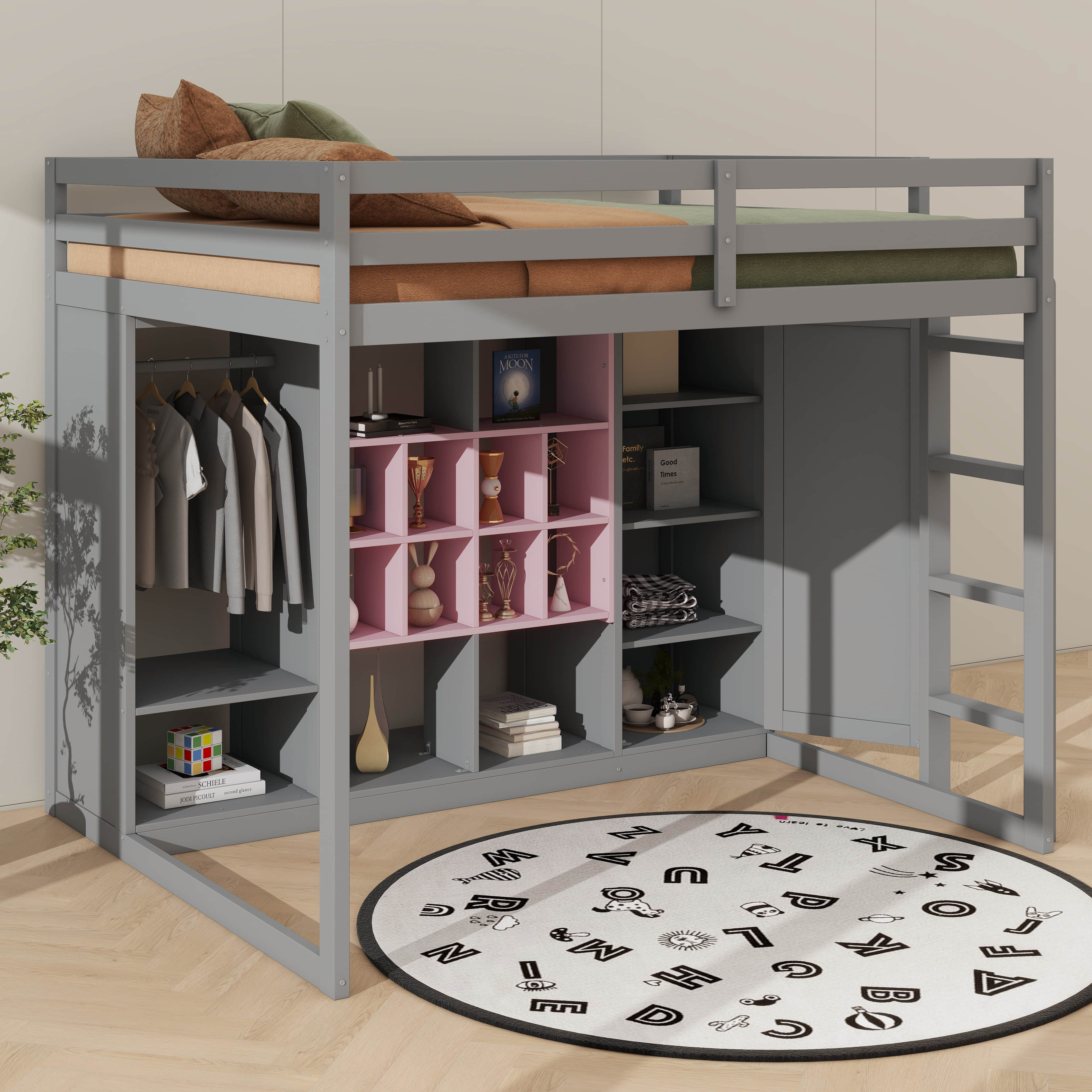Latitude Run® Full-Sized Elevated Loft Bed Boasting A Closet And Racks ...