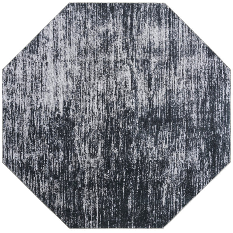 Tapis noir en chenille tissé à la machine Ikhasa, Octogone 7 pi 7 po