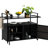 Garden Beverage Cart - Black, With Wheels And Glass Top For Patio, Backyard, Poolside Drinking Service Black Bar Wheels, Serving Outdoor & Indoor Use