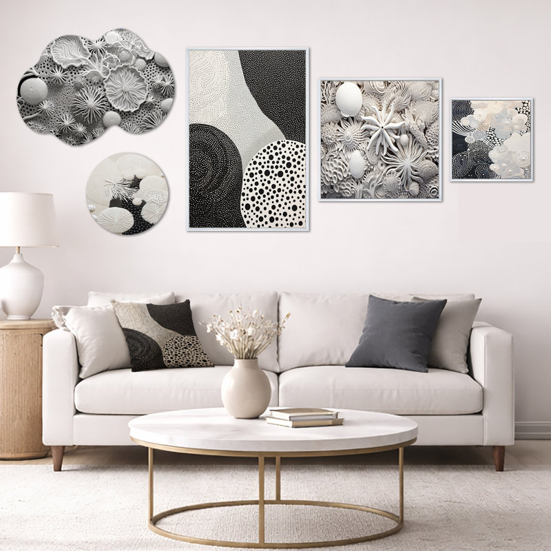 Gris abstrait coraux I - ensemble de 5 décorations murales encadrées en métal et toile encadrée (100 po x 40 po)