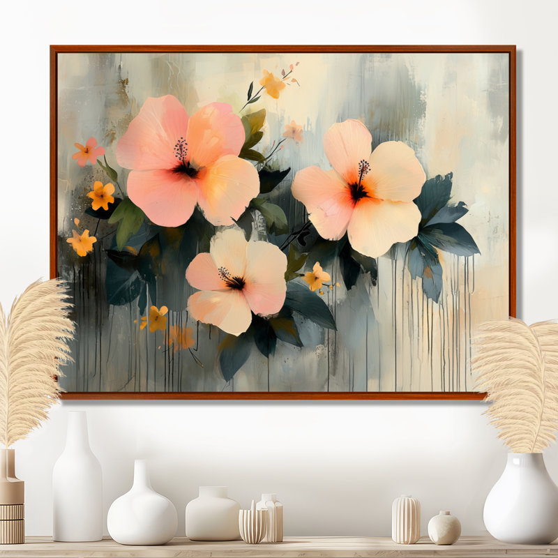 Irmuun Minimalisme Hibiscus Spring Symphony - Hibiscus Wall Art Decor, H 16 po x l 32 po, Impression encadrée flottante