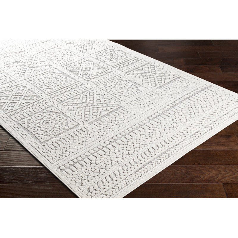Tapis intérieur / extérieur crème / gris Emert, Rectangle 2 pi x 2 pi 11 po