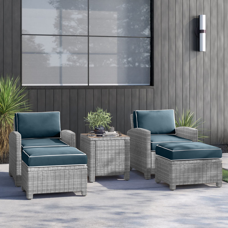 2 - Person Patio Conversation Set with Cushions, Navy Velvet, Brown