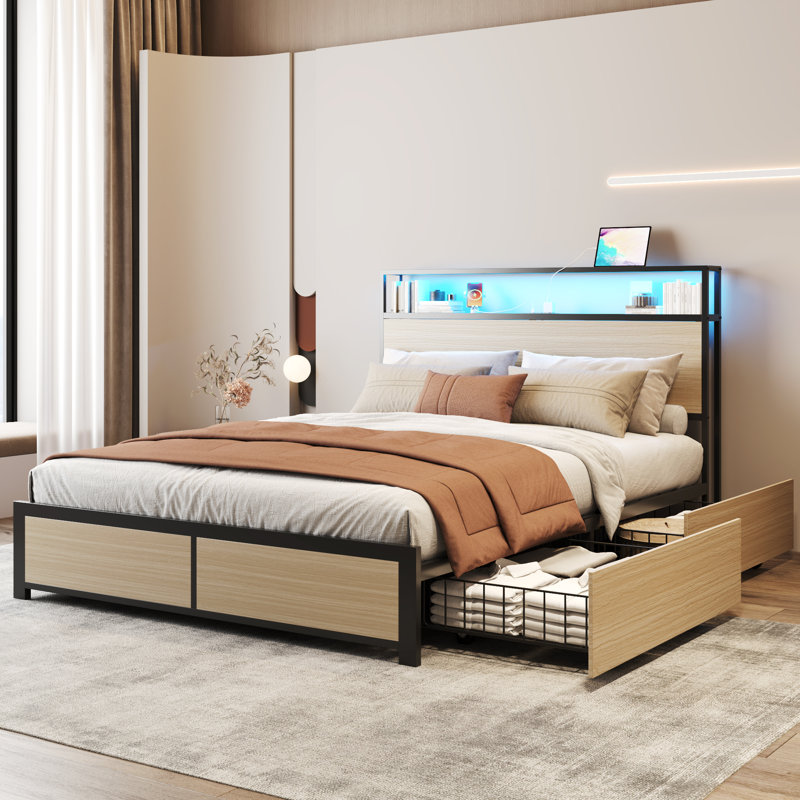 Eyve Metal Bed, Queen, Beige
