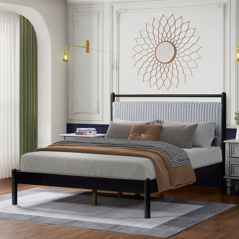 Base de lit en bois avec tête de lit moelleuse et douce, cadre pour un sommeil confortable et élégant