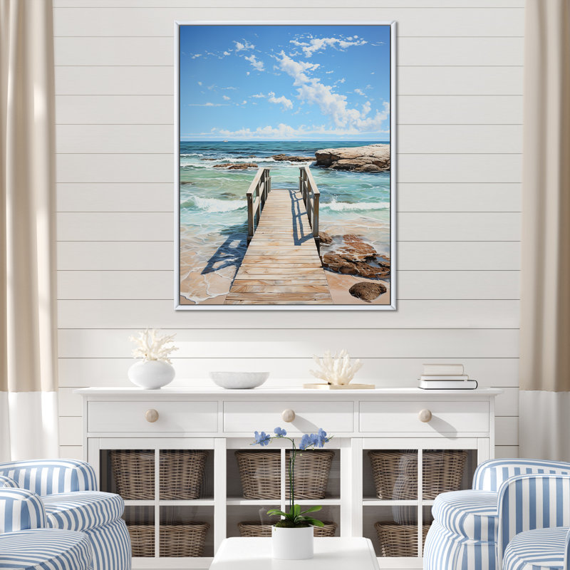 Impression sur toile encadrée «poids et quai», H 20 po x l 12 po x P 1 po, Cadre flottant blanc