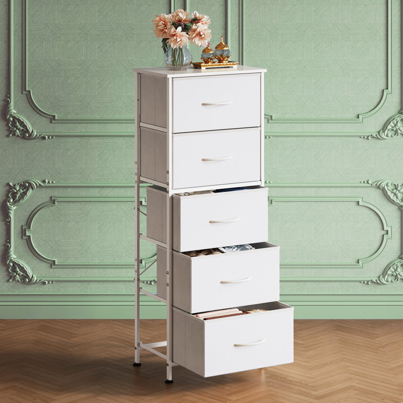 Commode verticale 5 tiroirs Ojaswi, Blanc