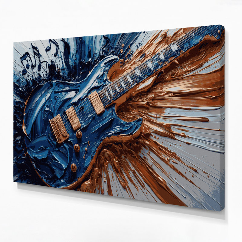 Music Electric Guitar Brown Canvas Wall Art, 16" H x 20" W