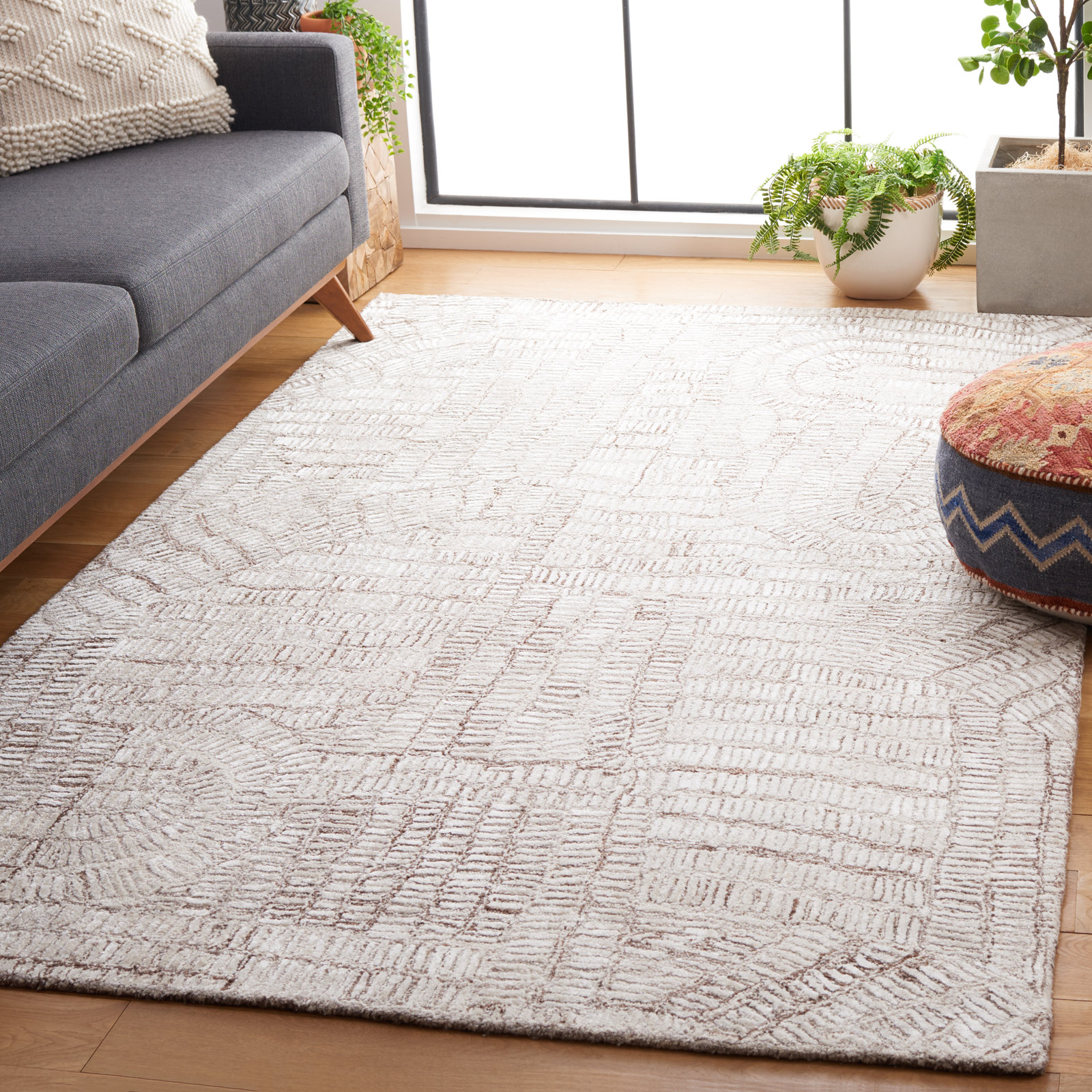 Ashwin Brown Ivory Hand-Tufted Abstract Rug, Rectangle 6' x 9'