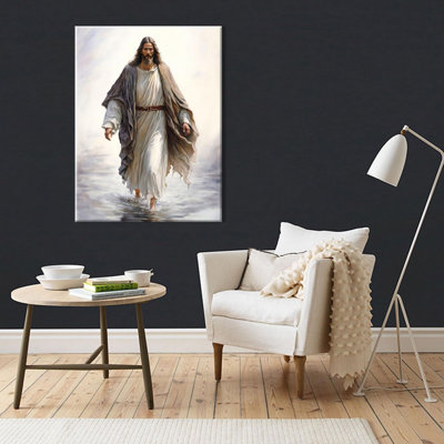 Encadré Jésus, art mural, Jésus, marchant dans l'eau, toile, toile de fond, toile de fond