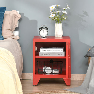 Table de bout industrielle, table d'appoint de salon avec porte de style casier et tablette réglable