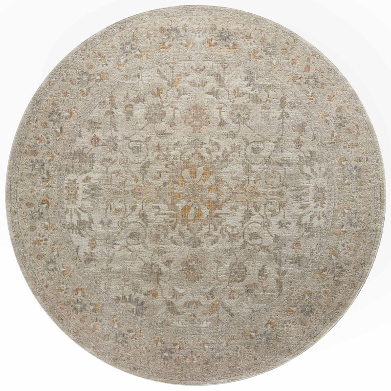 Chris Loves Julia x Loloi Rosemarie Floral Ivory/Natural/ Yellow Area Rug, Square 1'6"