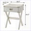 Table basse à 1 tiroir blanc rustique avec plateau en bois et coins en métal, polyvalente pour le salon / chevet-438009205