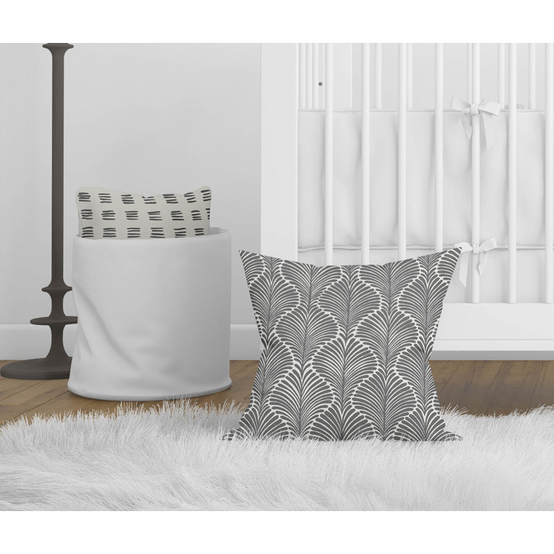 Coussin Elegant Palms, H 16 po x l 16 po, Ivoire / floral gris anthracite