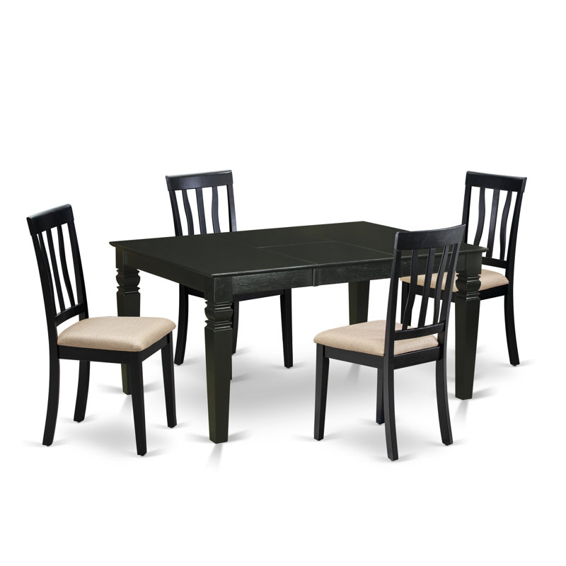 Ensemble de table de cuisine 5 pièces comprenant une table de salle à manger rectangulaire avec rallonge papillon et 4 chaises en tissu de lin, noir