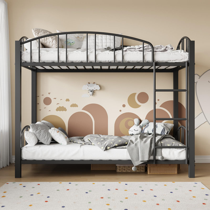 Lit superposé en métal simple au-dessus de simple, structure robuste avec garde-corps et échelle de sécurité pour enfants