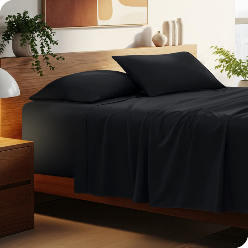 22" Deep Pocket Microfiber Sheet Set, Full Sheet Set with 2 Pillowcases, Black