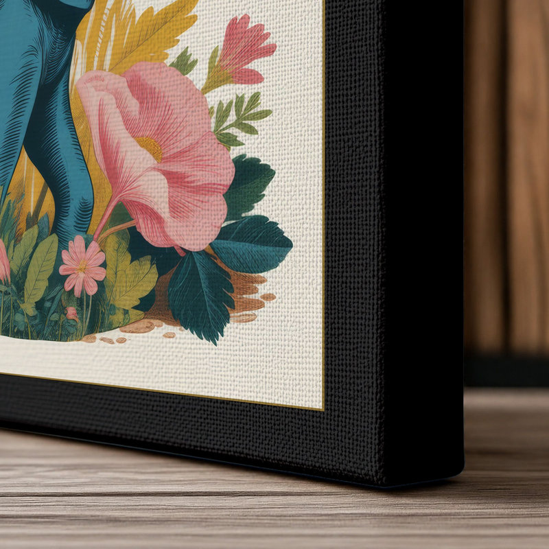 Elephant in Bloom Botanical - Wrapped Canvas, 18x12 - 45.7 x 30.5 cm, Black Border