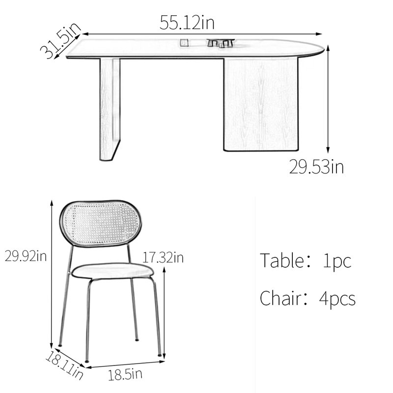 Ensemble de table de salle à manger Parquet, H 29,53 po x L 55,12 po x l 31,5 po