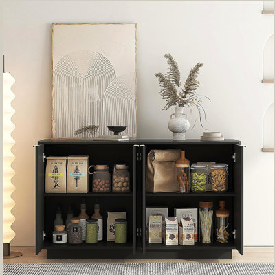 Wood Modern Buffet Cabinet with Storage, Fluted Sideboard Large Buffet with Adjustable Shelves, Credenza, Accent Cabinet Console Table