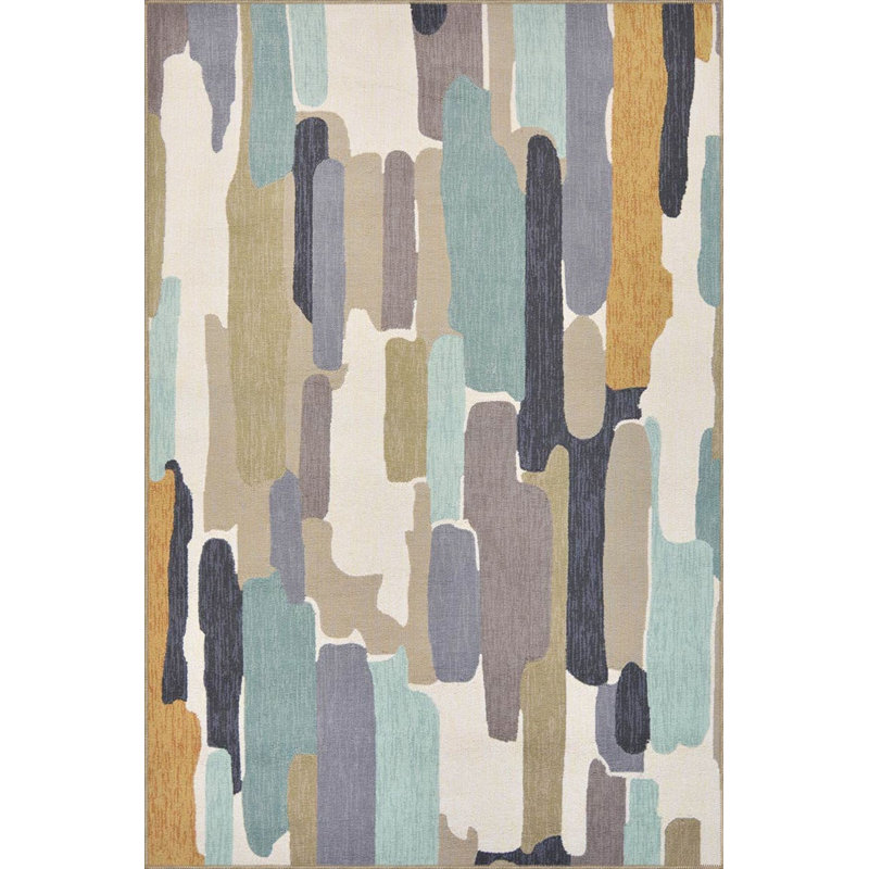 Watercolor Patterned Colorful Decorative Rug, Rectangle 2'6" x 4'11" Rug Pad Included