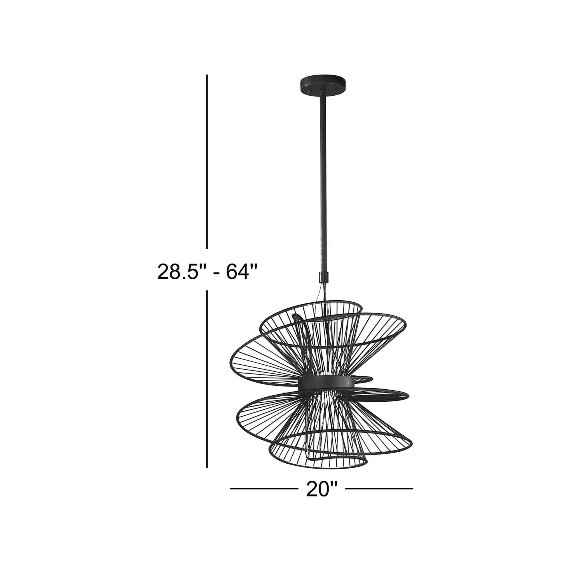Kemi 2 Light LED Pendant, 19.75" H x 20" W x 20" D, Black