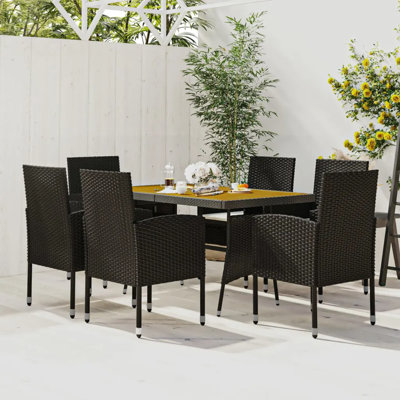 ClassicLiving 7-piece. Garden Dining Set Poly Rattan Black Dining Set 7 6 Yes 6 Rattan;Metal;Solid Wood Acacia Rectangular