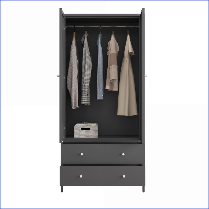 Commodes et amp; Armoires-penderie, armoire en métal rétro simple avec tiroirs, miroir et amp; Tringle suspendue - Gris foncé | Gris | Acier