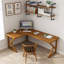Bureaux en bois massif brun en forme de L-108183839-108183841