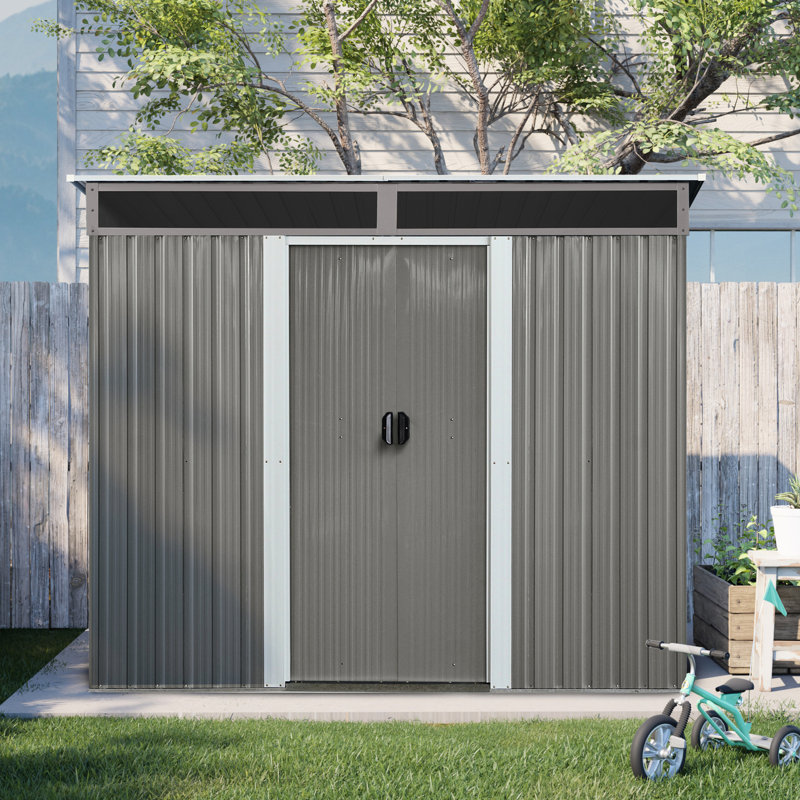 Metal Outdoor Storage 8ft X 6ft With Lockable Sliding Doors - Ideal For Organizing Your Area 8 6 Ft Shed Transparent Plate Provides Adequate Space