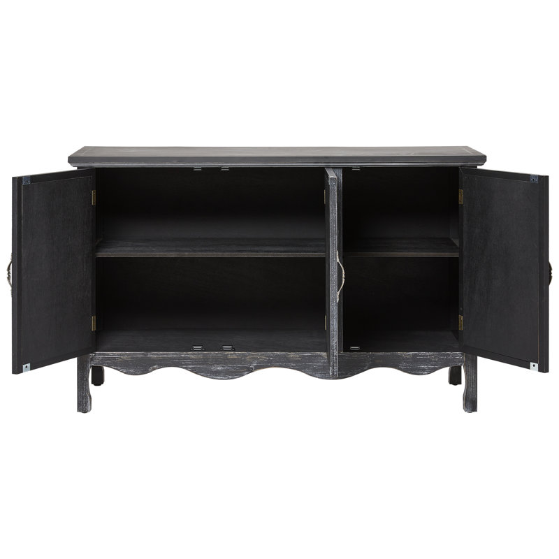 Irim Solid Wood Vintage Vibe Accent Cabinet, Distressed Black