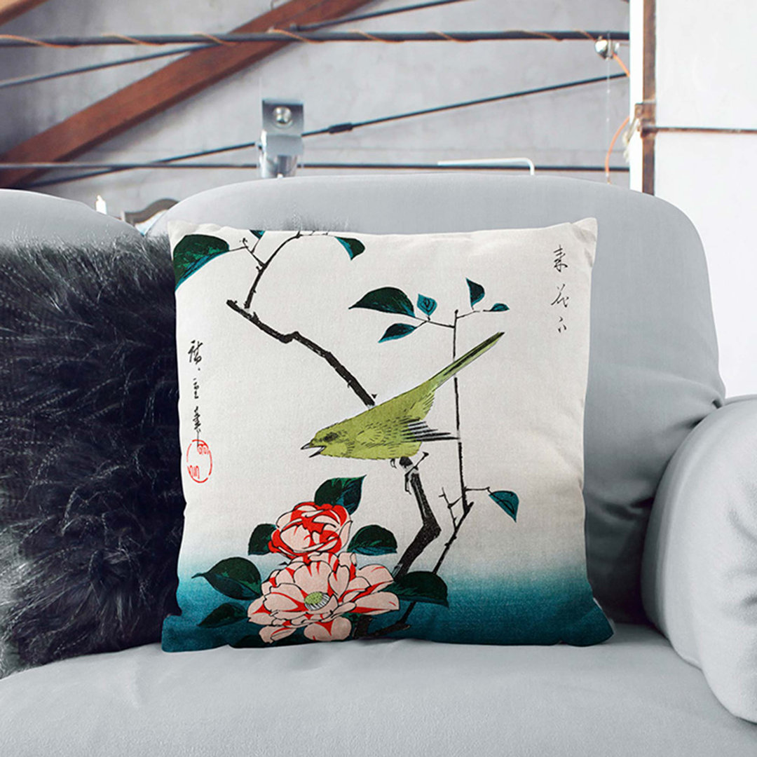 Camellia & a Nightingale by Utagawa Hiroshige Cushion with Filling