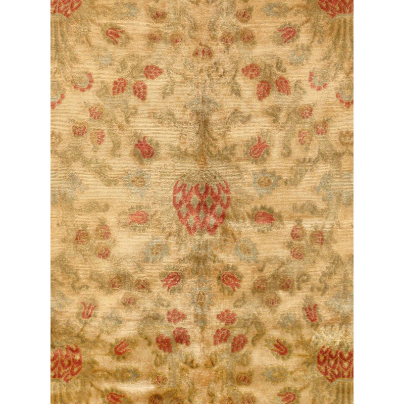 Tapis oriental doré / vert en coton / laine noué à la main 8 pi x 9 pi 9 po Oriental