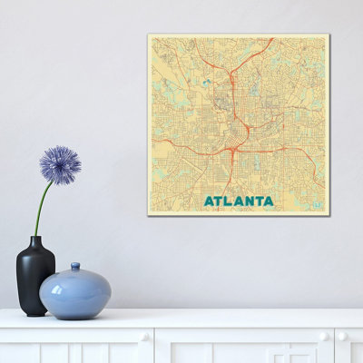 Atlanta Retro Urban Blueprint Map by Hubert Roguski - Wrapped Canvas Print