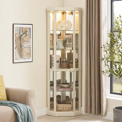 Therris Corner Lighted Curio Cabinet Corner Glass Cabinet Lighted Curio Cabinet Corner Display Case for Living Room, Curio Cabinet, Antique collection