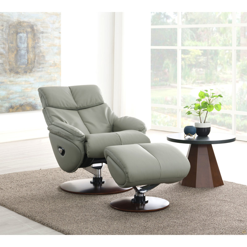 Fauteuil d'appoint en cuir fleur avec pivot et repose-pieds